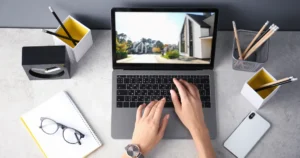 Person browsing a property listing on a laptop